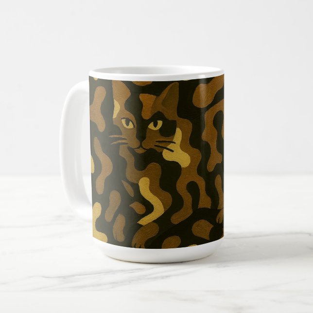 Taza De Café Tabby Cat Camouflage Abstract Pattern (Anverso izquierdo)
