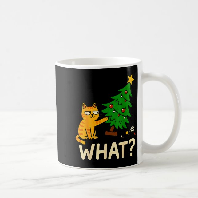 Taza De Café Tabby Cat Xmas Cat Pushing Christmas Tree Over Cat (Derecha)