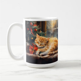 TAZA DE CAFÉ TABBY KITTEN, NARANJA DORMIDO BAJO ÁRBOL DE NAVIDA