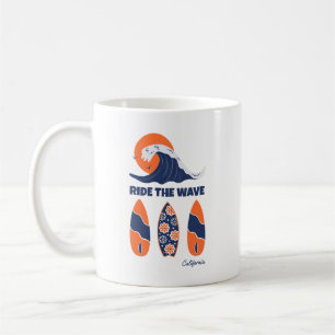 Taza De Café Tablas de Surf Retro en Negrita Arte de Surf "Ride