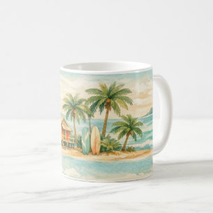 Taza De Café Tablas de surf vintage de palmeras tropicales de v