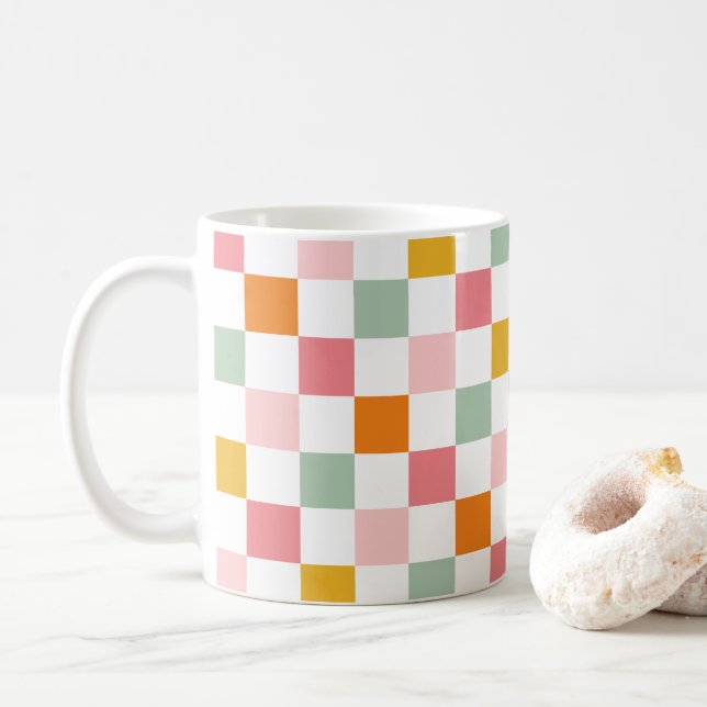 Taza De Café Tablero de ajedrez colorido (Con donut)