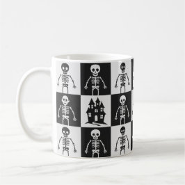 Taza De Café Tablero de ajedrez de Halloween en negro y blanco
