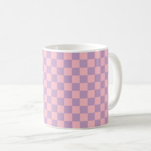 Taza De Café Tablero de ajedrez de lila y rosa