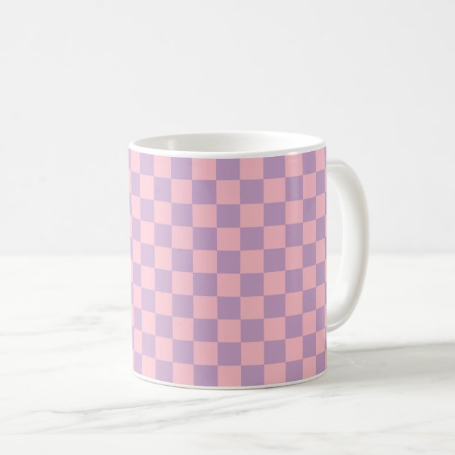 Taza De Café Tablero de ajedrez de lila y rosa (Anverso derecho)
