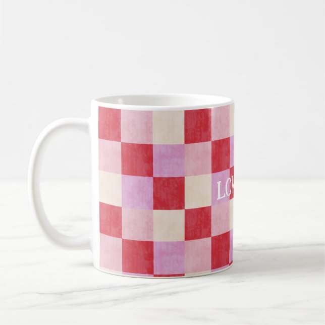 Taza De Café tablero de ajedrez valentina plaid rojo crema prep (Izquierda)