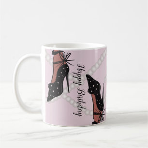 Taza De Café Tacón elegante belleza fashionista cumpleaños rosa