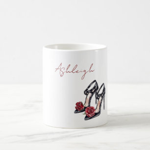 Taza De Café Tacones altos de rosa floral roja negra