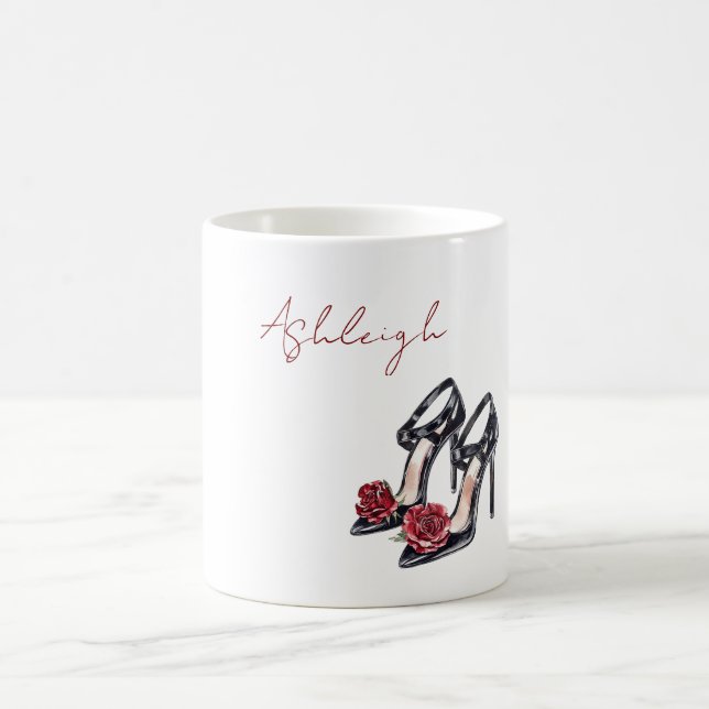 Taza De Café Tacones altos de rosa floral roja negra (Centro)