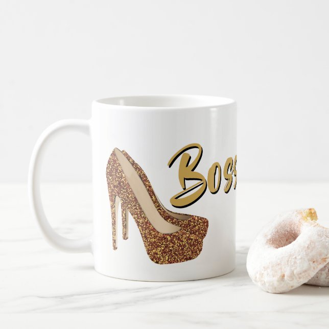 Taza De Café Tacones altos negros elegantes del purpurina del (Con donut)