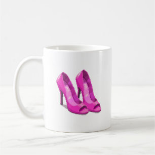 Taza De Café Tacones Altos Rosas Estilo Pixel Art de 64 Bits