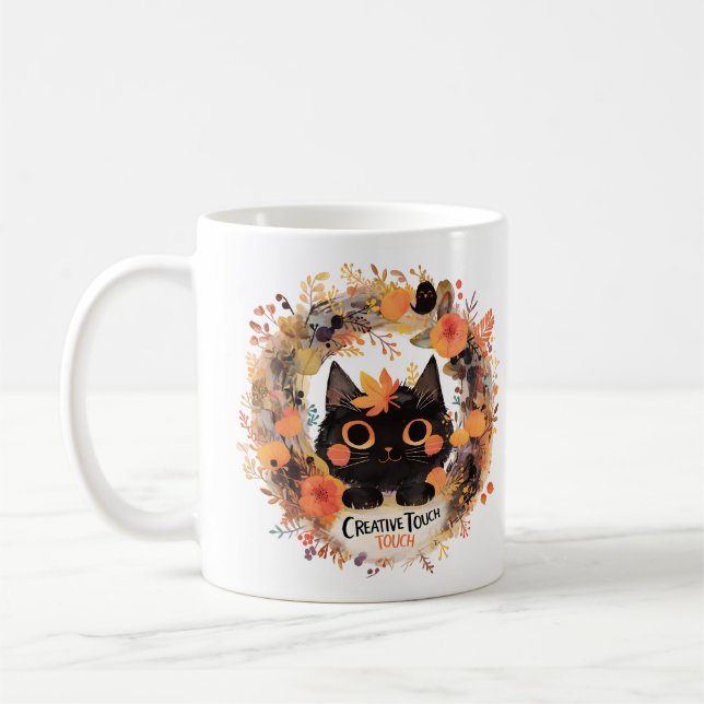 Taza De Café Tacto creativo - Gato de guirnalda de otoño (Izquierda)