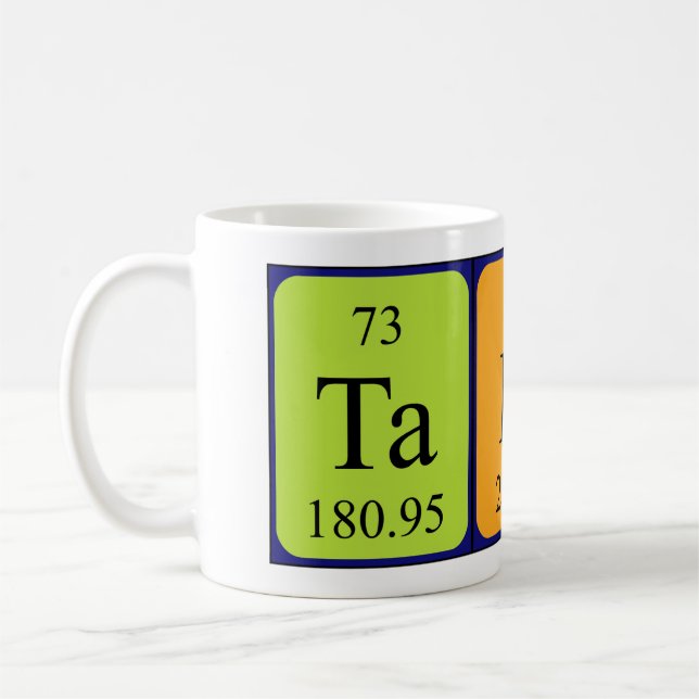 Taza De Café Tadhg nombre de tabla periódica mug (Izquierda)
