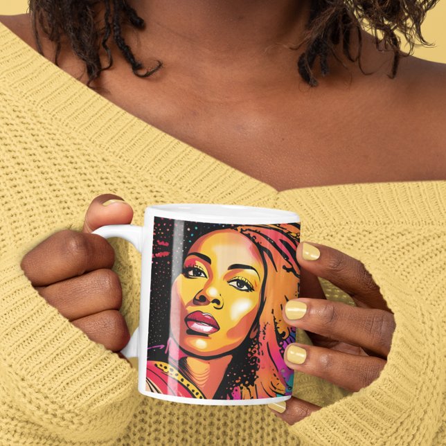 Taza De Café Tahlia Hermoso Estilo Pop de Mujer Negra (Add a splash of color to your day with this pop art style coffee mug!)