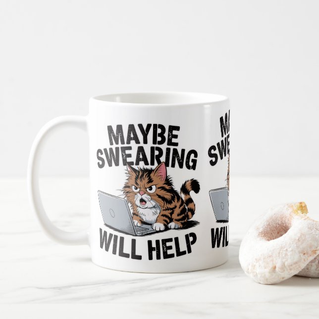 Taza De Café Tal Vez El Juramento Ayude A Los Dueños De Gatos A (Con donut)
