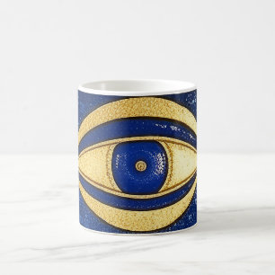 Taza De Café Talismán Dorado + Ojo Malo Azul