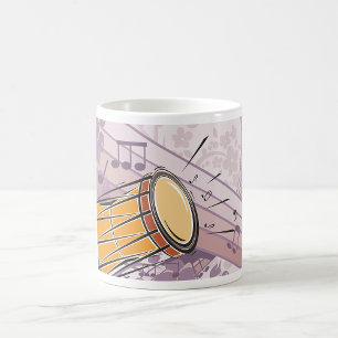 Taza De Café Tambor tradicional de Bongo con notas musicales