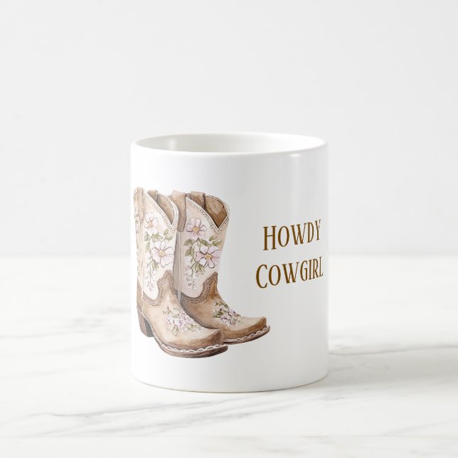 Taza De Café Tan Brown Blush Pink Floral Cowgirl Boots (Centro)