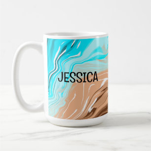 Taza De Café Tan personalizado al arte del fluido azul de Ombre