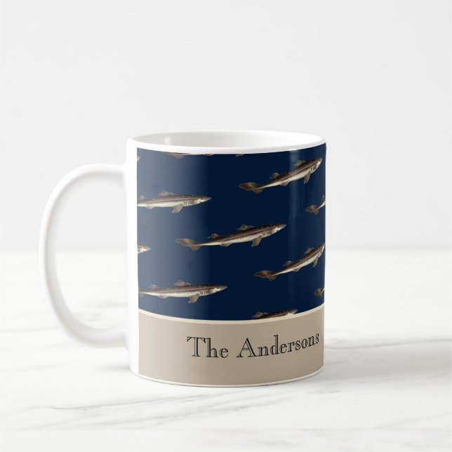 Taza De Café Tan sand nautical, marina de tiburón personalizada (Izquierda)
