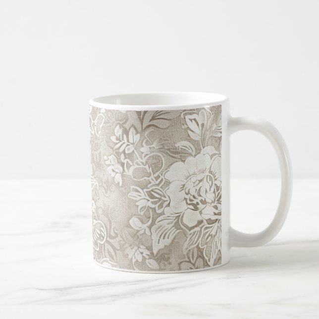Taza De Café Tan y Cream Floral (Derecha)