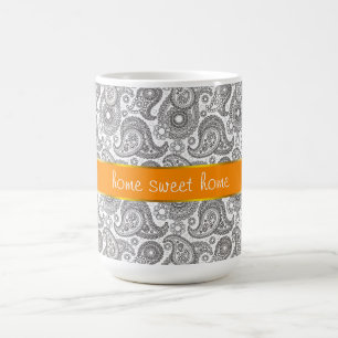 Taza De Café Tangerine Black Paisley