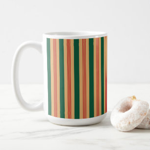 Taza De Café Tapa de rayas rojas, verdes y doradas - grande