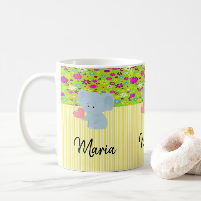 Taza De Café Tapón blanco elefante amarillo (Con donut)