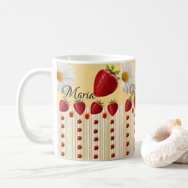 Taza De Café Tapón de fresa de margarita blanca (Con donut)