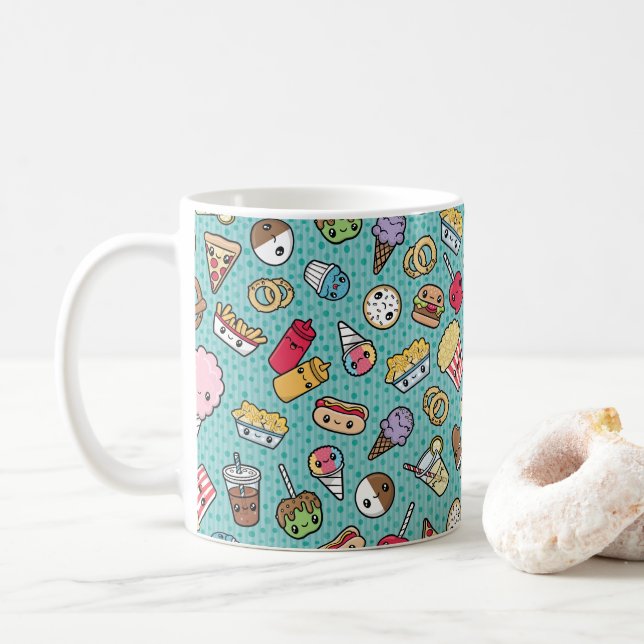 Taza De Café Tapón de patrón de comida chatarra (Con donut)