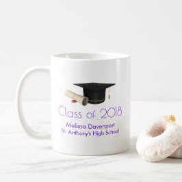 Taza De Café Tapón y Diploma de Graduación en Clase Púrpura de