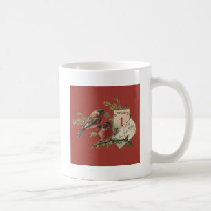 Taza De Café Tarjeta Antigüa de Vacaciones de Año Nuevo con Páj