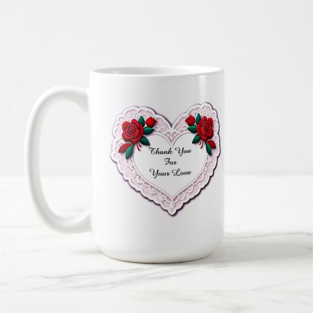 Taza De Café Tarjeta de Corazón de Encaje Delicado (Izquierda)