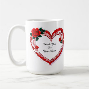 Taza De Café Tarjeta de Corazón Elegante con Rosas Rojas