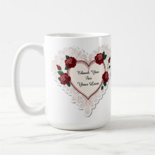 Taza De Café Tarjeta de Corazón Elegante con Rosas Rojas