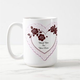 Taza De Café Tarjeta de Corazón Elegante con Rosas Rojas