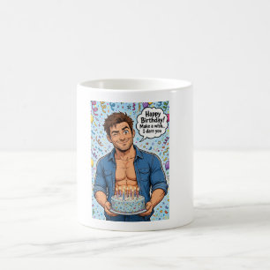 Taza De Café tarjeta de cumpleaños de hombre musculoso atractiv