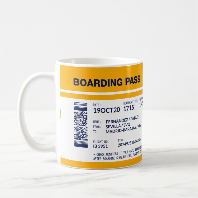 Taza De Café Tarjeta de embarque - Amarillo (Izquierda)