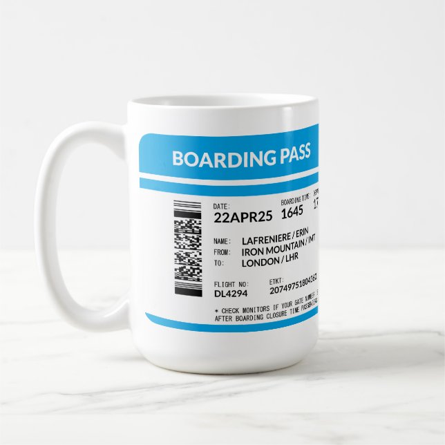 Taza De Café Tarjeta de embarque (azul) (Izquierda)