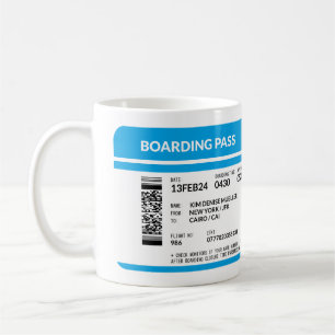 Taza De Café Tarjeta de embarque (azul) DOS