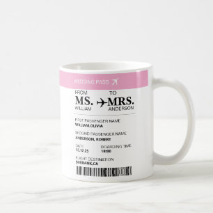 Taza De Café Tarjeta de embarque moderna y elegante para novia