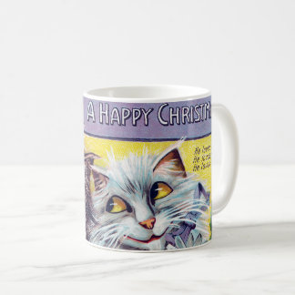 Taza De Café Tarjeta de Feliz Navidad de Gato, Louis Wain