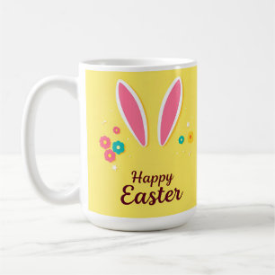 Taza De Café Tarjeta de Feliz Pascua con Orejas de Conejo