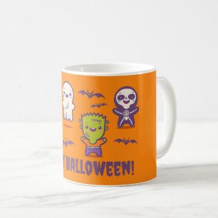 Taza De Café Tarjeta de Halloween con adorables monstruos kawai