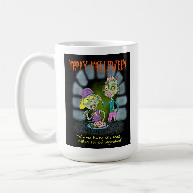 Taza De Café Tarjeta de Halloween madre zombi e hijo (Izquierda)