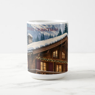 Taza De Café Tarjeta de Navidad Chalet de Invierno Alpino Nevad