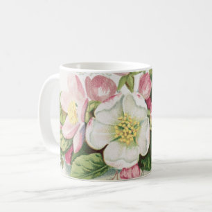 Taza De Café Tarjeta de Navidad Vintage Retro, Flores de Manzan