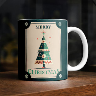 Taza De Café Tarjeta de Navidades Retro con diseño de árbol geo