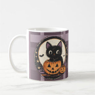 Taza De Café Tarjeta de Otoño de Gato Bonito de Halloween