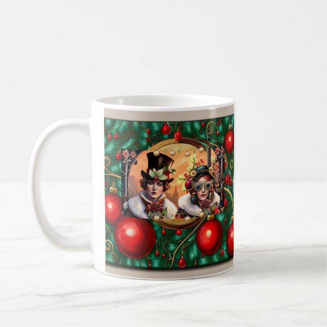 Taza De Café Tarjeta de vacaciones plana Steampunk Two Heart Na (Izquierda)